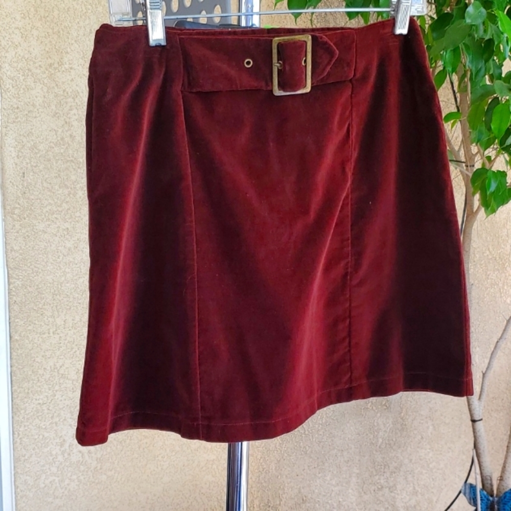 BONNIE EVANS VINTAGE MAROON COTTON VELVET A LINE MINI SKIRT SIZE M